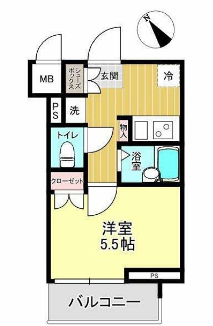 ヴェルト横濱石川町Ⅱ(1K/2階)の間取り写真