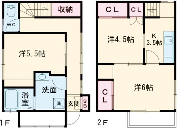 東急東横線 学芸大学駅 徒歩12分 2階建 築71年(3K)の間取り写真