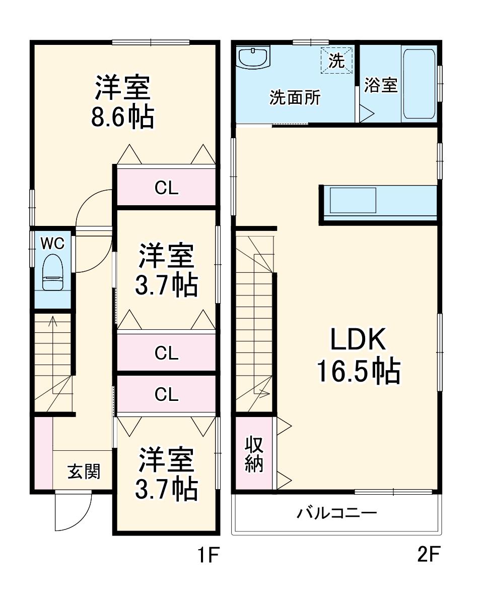 名鉄犬山線 江南駅(愛知) 徒歩22分 2階建 築8年(3LDK)の間取り写真