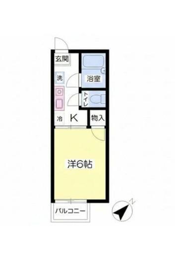 ハピネス栗谷Ⅱ(1K/2階)の間取り写真