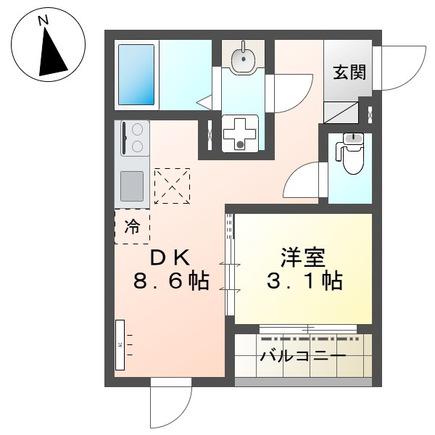 八王子市北野町マンション工事(1DK/2階)の間取り写真