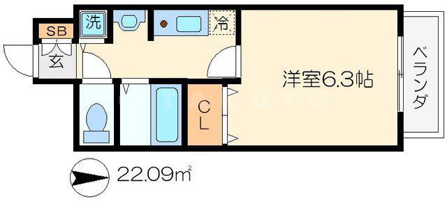 アクロス京都西大路(1K/4階)の間取り写真