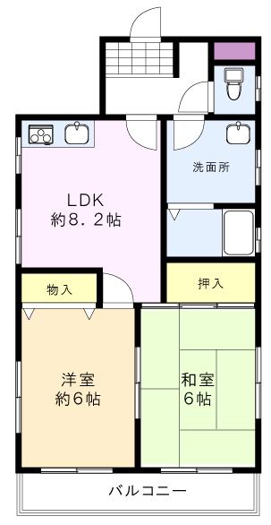 三崎町Mビル(2DK/2階)の間取り写真