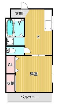 リバーサイドⅡ(1K/1階)の間取り写真