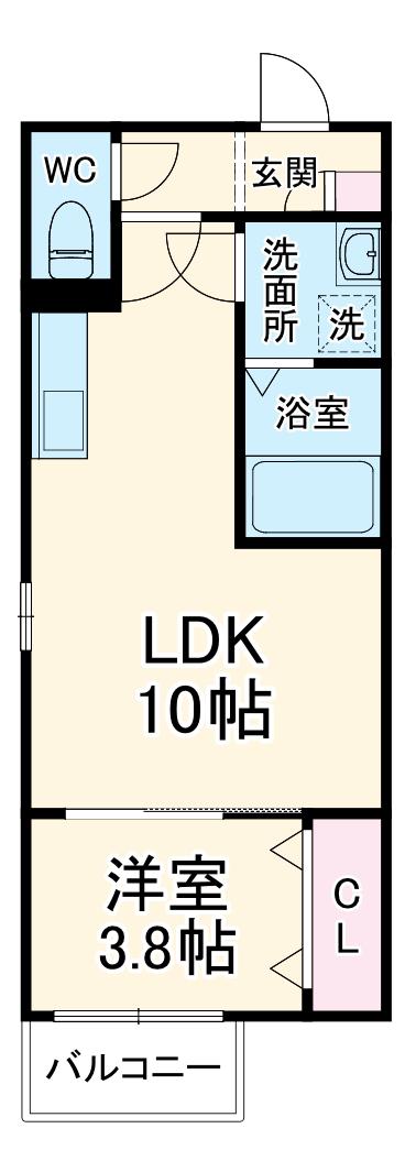 LECOCON岩倉Ⅲ(1LDK/2階)の間取り写真