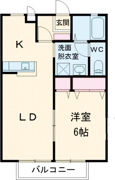 ディアコート B(1LDK/2階)の間取り写真