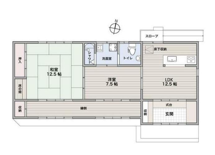 青梅線 昭島駅 徒歩9分 1階建 築57年(2LDK)の間取り写真