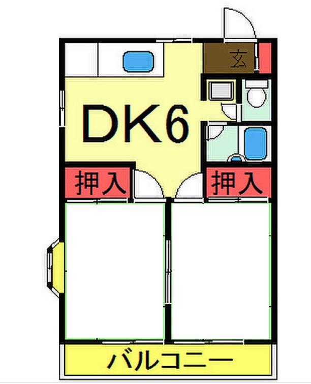 プロミネンスハイツ3号棟(2DK/2階)の間取り写真