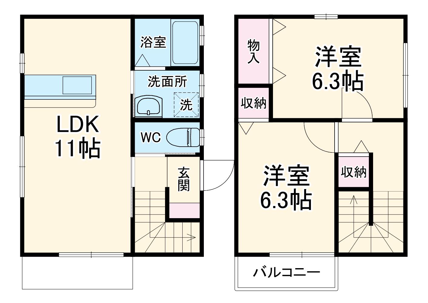 東海道本線 天竜川駅 徒歩34分 2階建 築20年(2LDK)の間取り写真