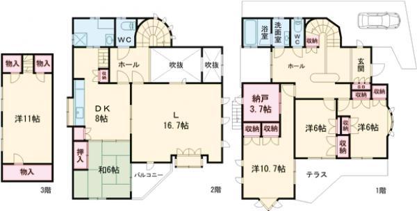 阪急電鉄嵐山線 上桂駅 徒歩49分 3階建 築39年(5SLDK)の間取り写真