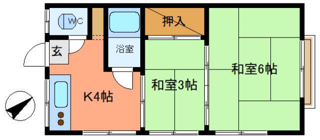 平野荘(2K/2階)の間取り写真