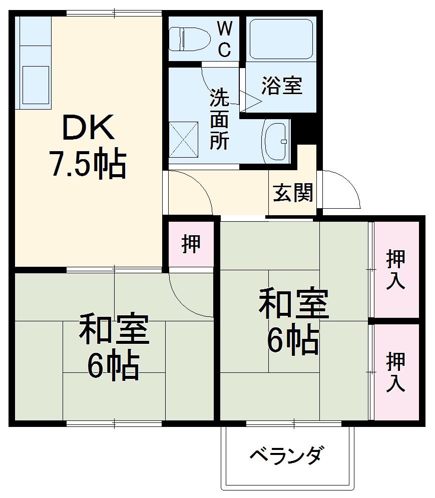 タウニー野本(2DK/1階)の間取り写真