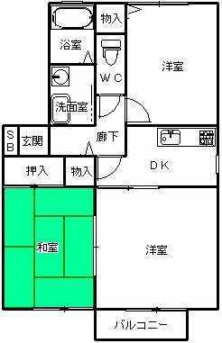レジデンス岩田(2LDK/1階)の間取り写真