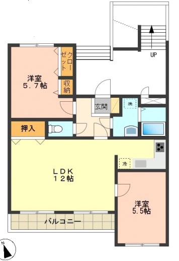 グランシャリオ片倉B(2LDK/2階)の間取り写真