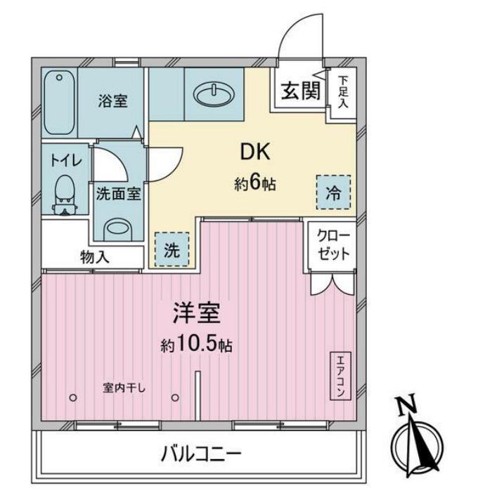 武蔵野線 新秋津駅 徒歩5分 3階建 築44年(1DK/1階)の間取り写真