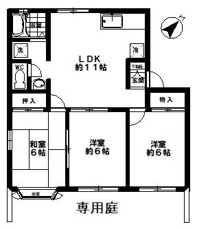 ビバコート暁(3LDK/1階)の間取り写真