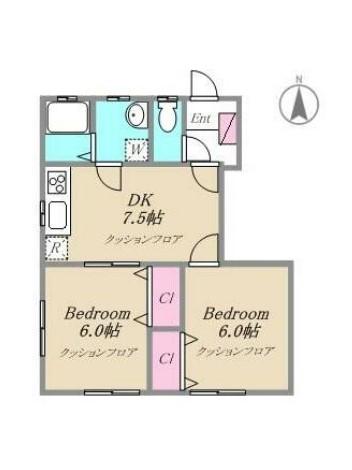 Ｄｏｍｉｃｉｌｅ・Ｕｎ(2DK)の間取り写真