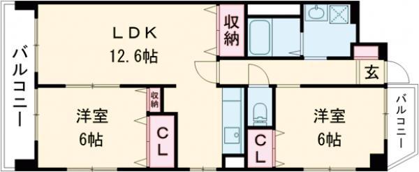 ホクリマンション(2LDK/6階)の間取り写真