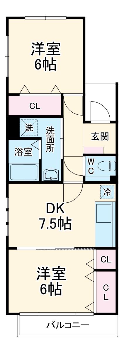 日之出丸太コーポⅠ(2DK/2階)の間取り写真