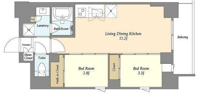 スタイリオフィット武蔵小杉Ⅱ(2LDK/5階)の間取り写真