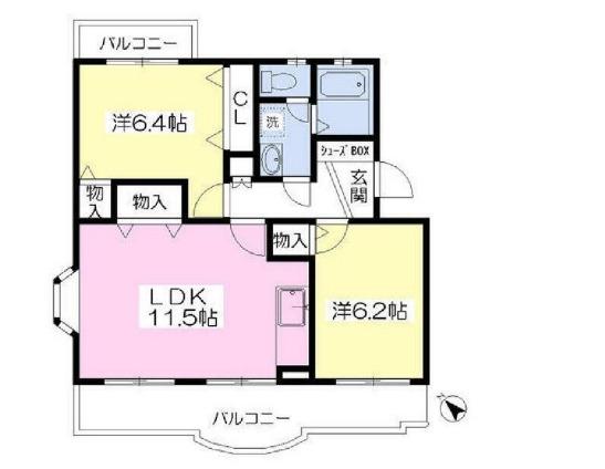 ロビン上溝Ⅱ(2LDK/3階)の間取り写真
