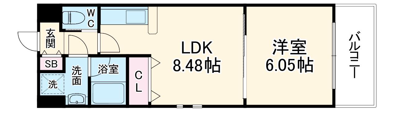 AXISLIFFDOSHIN(1LDK/6階)の間取り写真