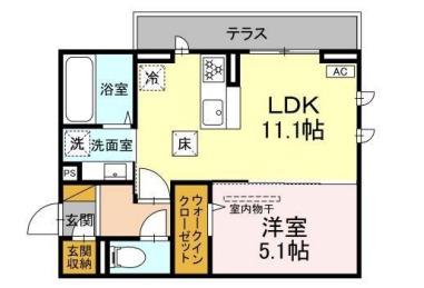 D-ROOM君塚ⅠA(1LDK/1階)の間取り写真