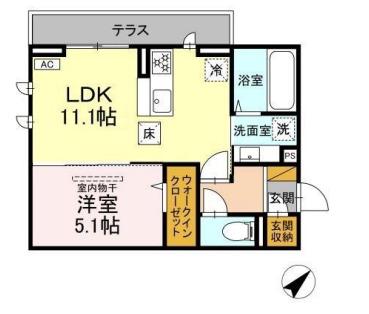 D-ROOM君塚ⅠA(1LDK/1階)の間取り写真