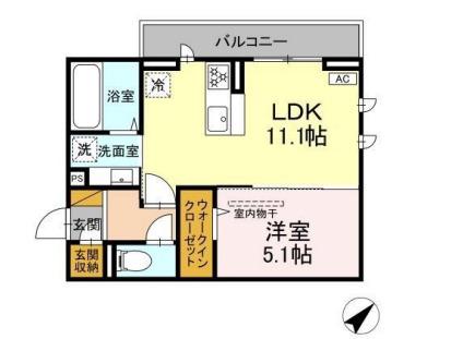 D-ROOM君塚ⅠA(1LDK/2階)の間取り写真