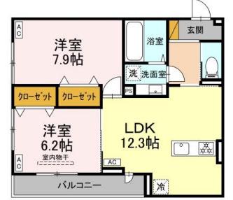 D-ROOM君塚ⅠA(2LDK/2階)の間取り写真