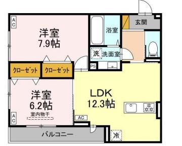 D-ROOM君塚ⅠA(2LDK/3階)の間取り写真