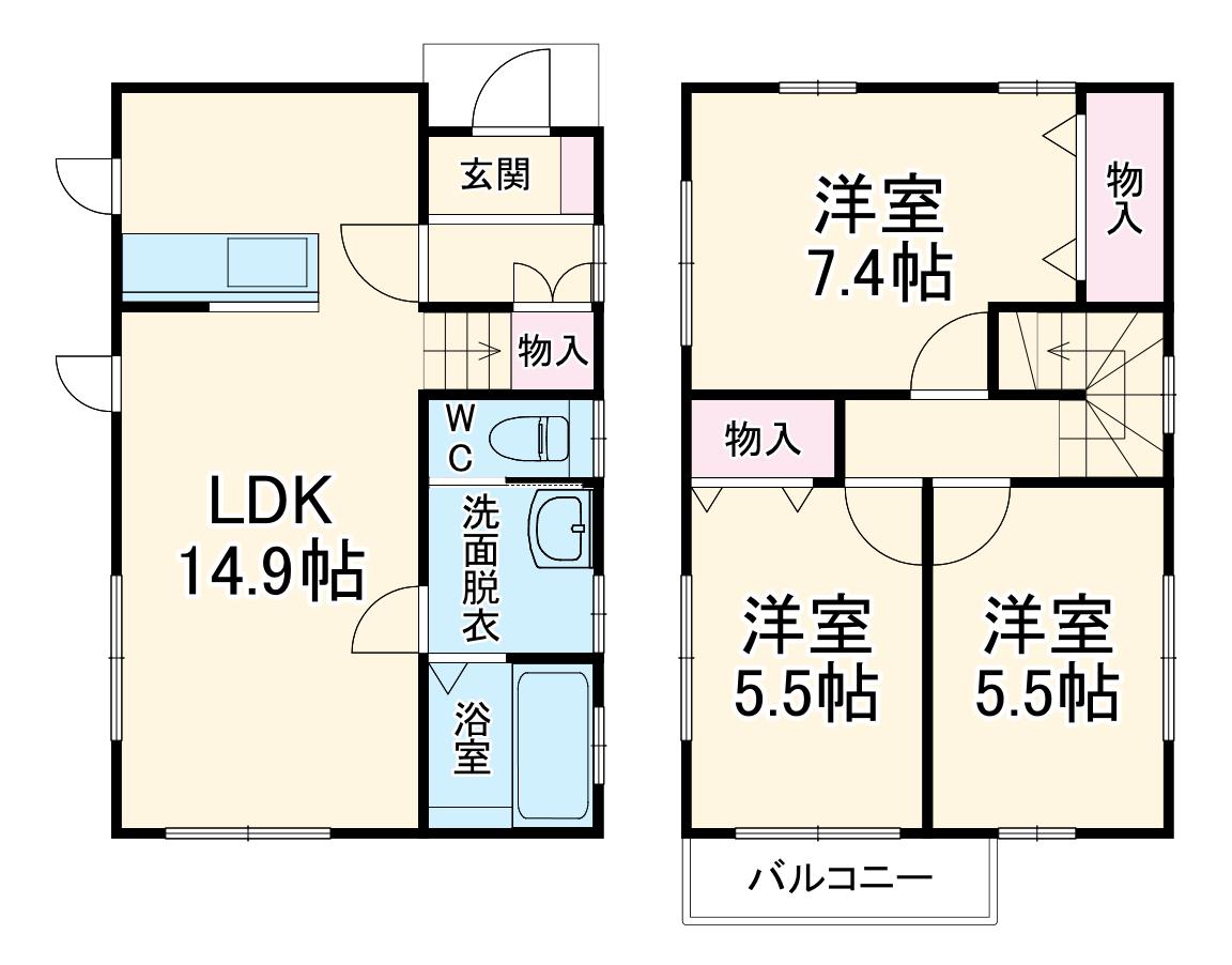 高崎線 鴻巣駅 徒歩12分 2階建 築2年(3LDK)の間取り写真