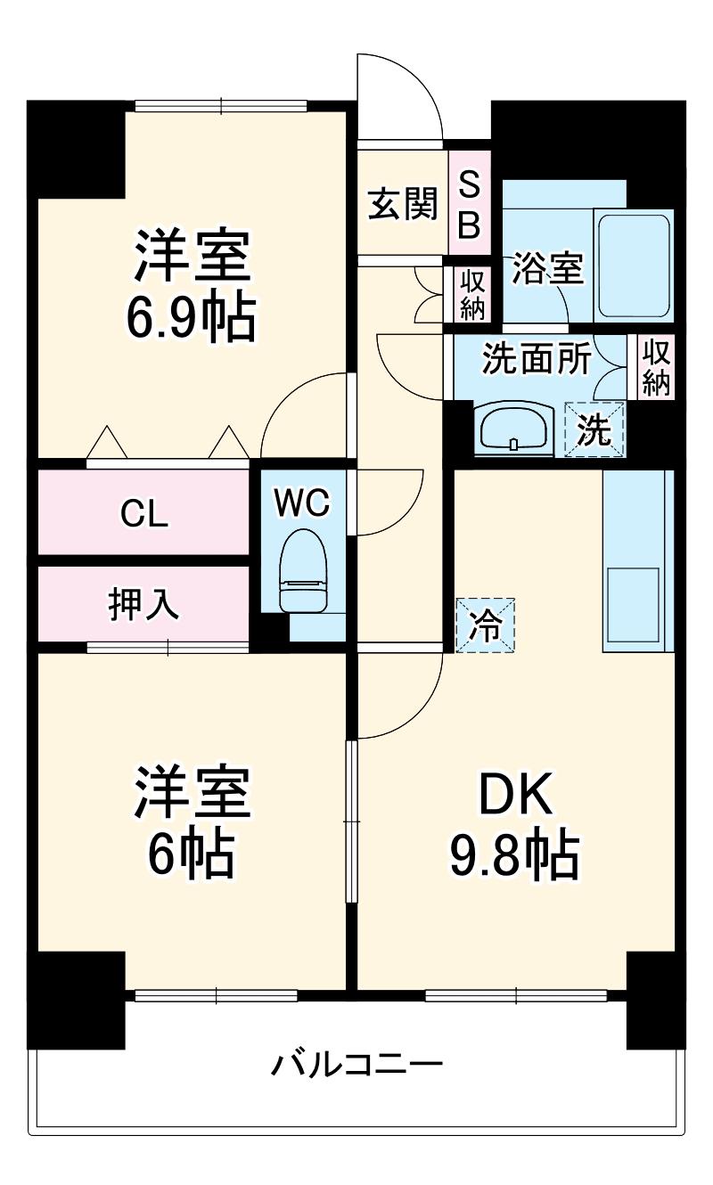 INSURANCE BLDG.ⅩⅨ(2LDK/9階)の間取り写真