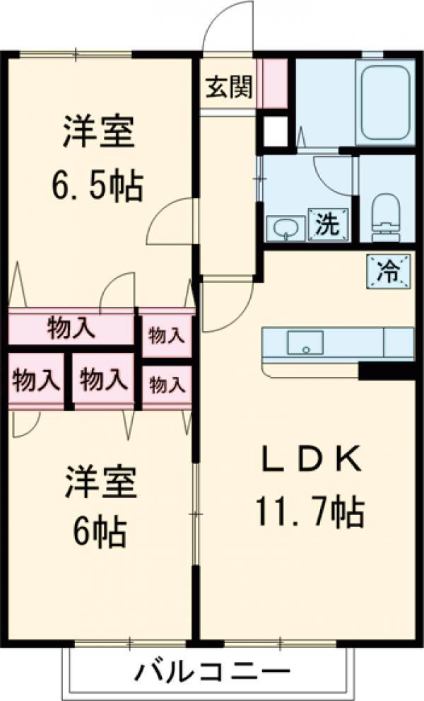 グランメールアイⅡ(2LDK/1階)の間取り写真
