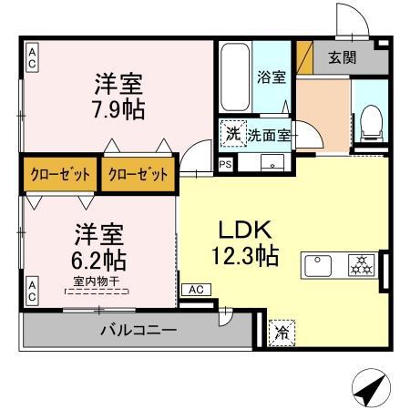 D-ROOM君塚ⅠB(2LDK/3階)の間取り写真