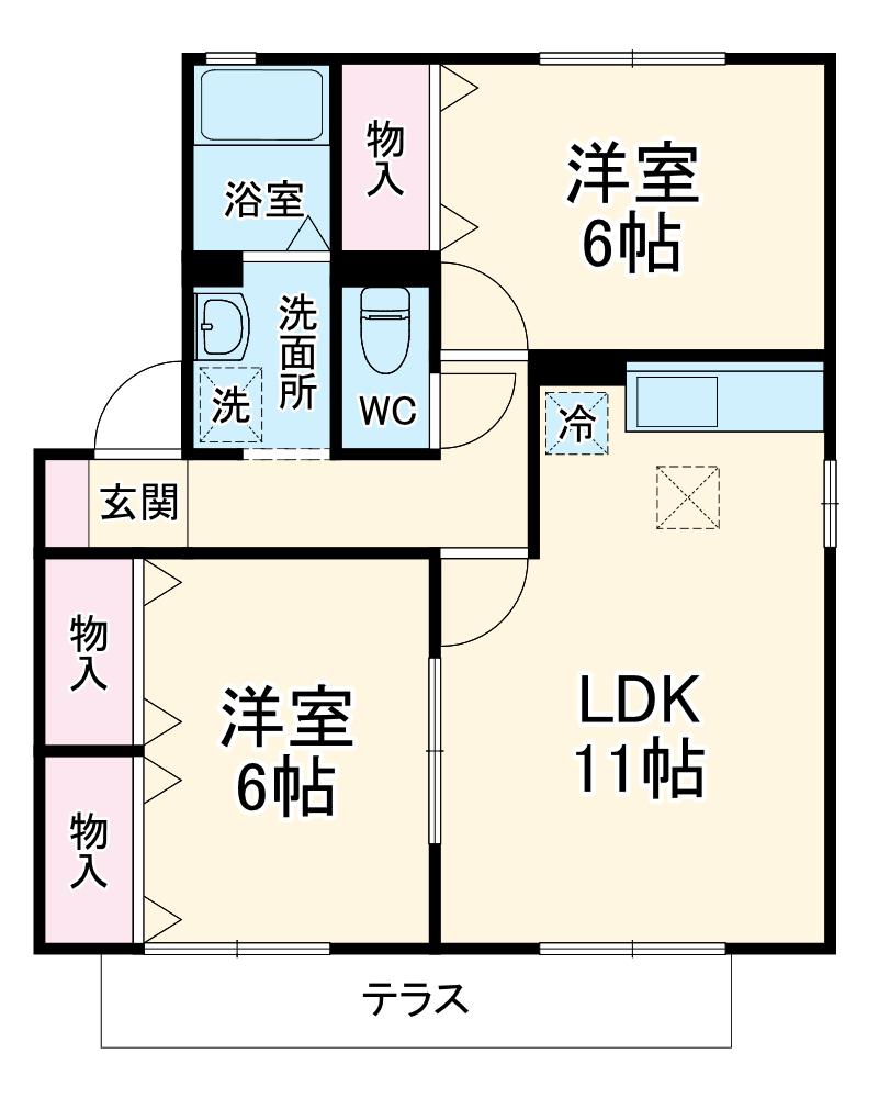 パーシモンフィールドA棟(2LDK/1階)の間取り写真