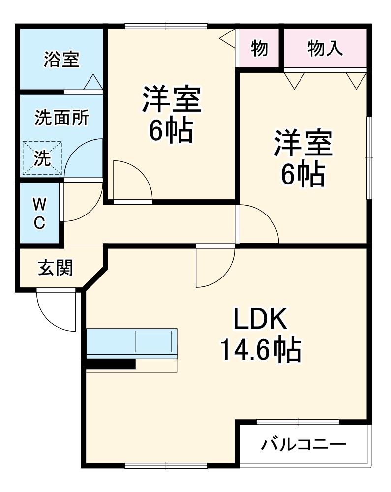 マスキャン尾花 A棟(2LDK/1階)の間取り写真