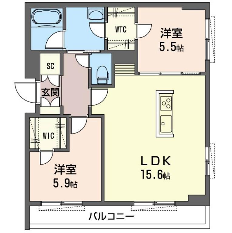 カーサ ディ セイ アルベリ Ⅲ(2LDK/1階)の間取り写真