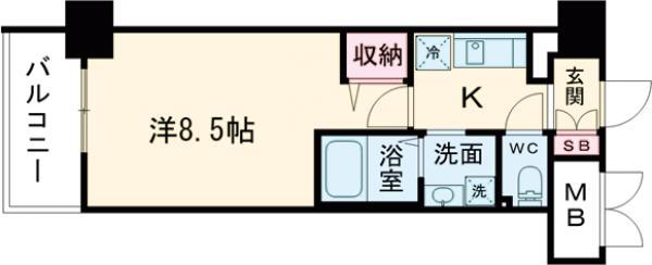 シェルピアコート貝塚(1K/6階)の間取り写真