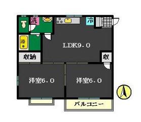 ヴィラ白子(2LDK/2階)の間取り写真