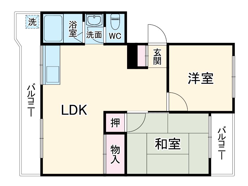 コーポ緑地(2LDK/4階)の間取り写真