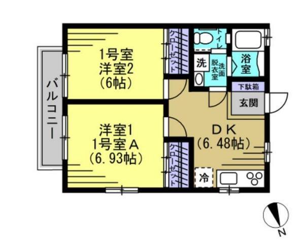 レジデンス学園前(2DK/1階)の間取り写真