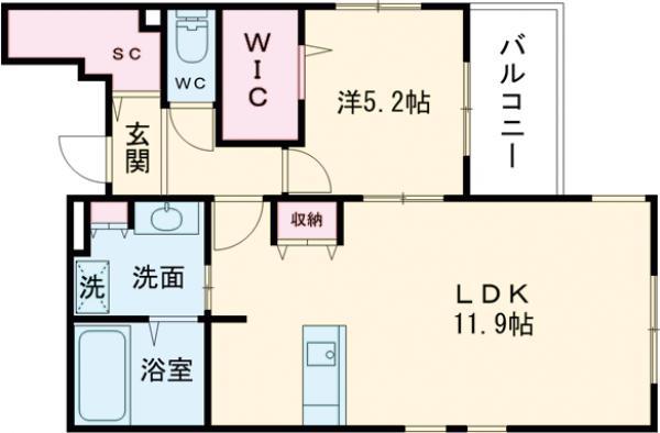 FLAT-A渋谷笹塚テラス(1LDK/2階)の間取り写真