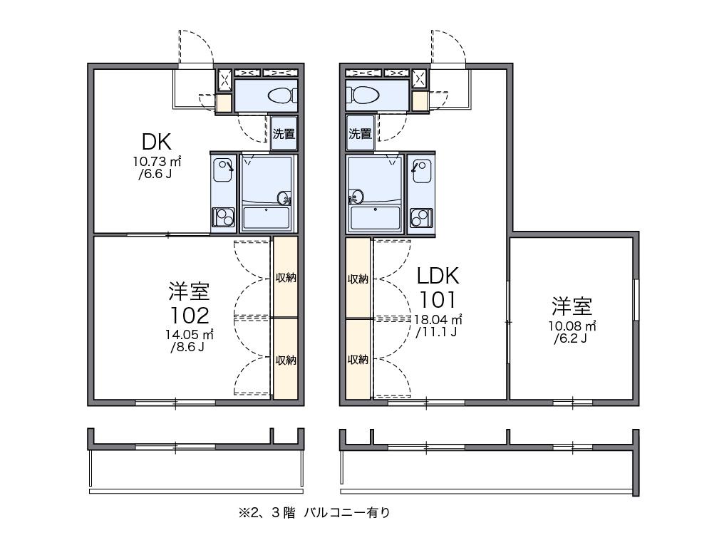 レオパレス向日葵(1LDK/3階)の間取り写真