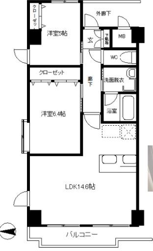 クイーンパレス浅伊(2LDK/6階)の間取り写真