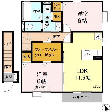 ジーコート2(2LDK/2階)の間取り写真