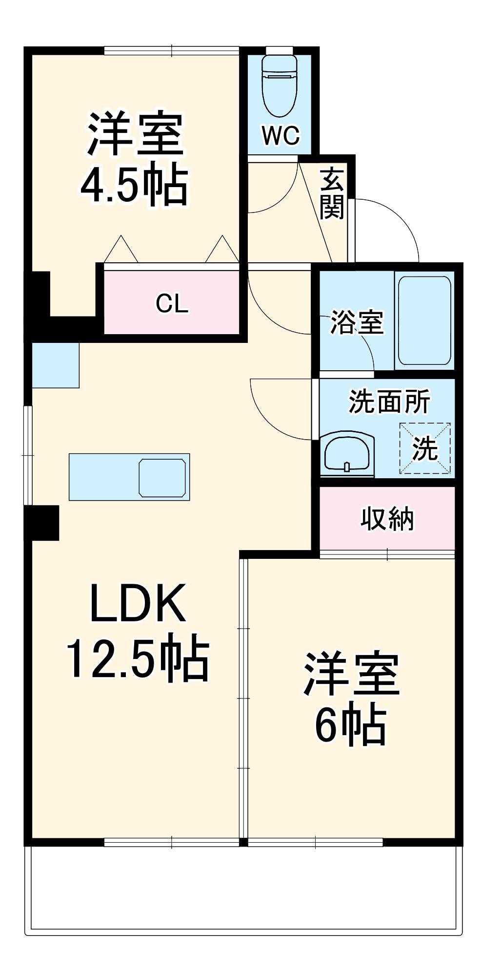 コーポ苗代Ⅲ B棟(2LDK/1階)の間取り写真
