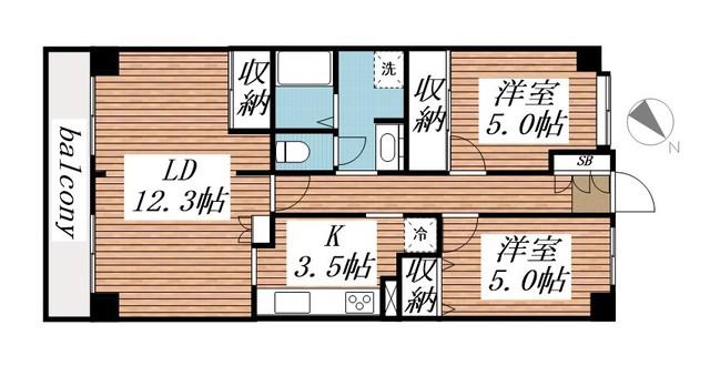 エクセル津田沼(2LDK/8階)の間取り写真