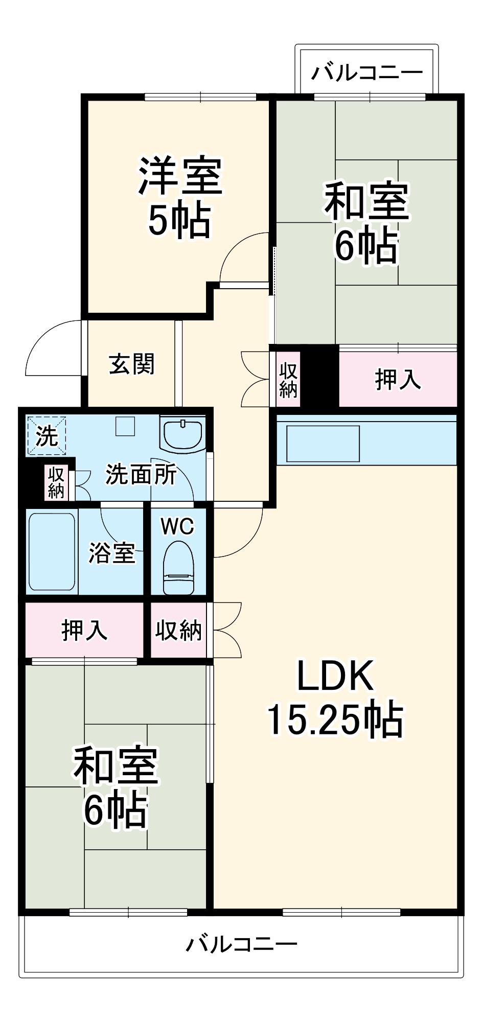 入船中央エステート2号棟(3LDK/2階)の間取り写真