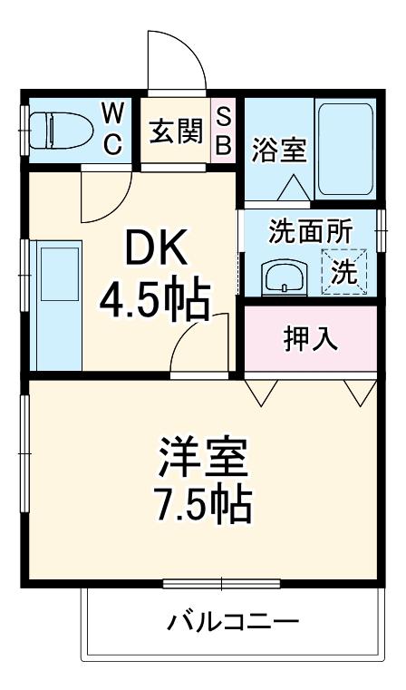 メイプル中野島(1DK/1階)の間取り写真